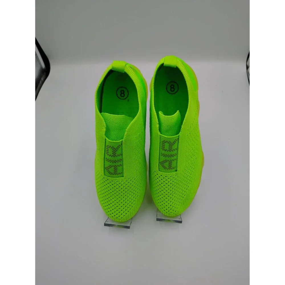 2 Pairs Neon Green & White Slip-On Mesh Sneakers With Transparent Soles Size 8 B - Picture 3 of 6